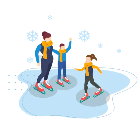 Mother and kids playing with snow Illustration