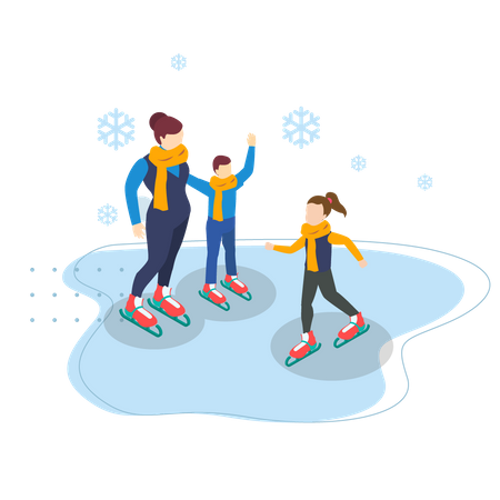 Mother and kids playing with snow  Illustration