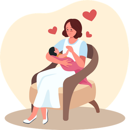 Mother and newborn in chair  Illustration