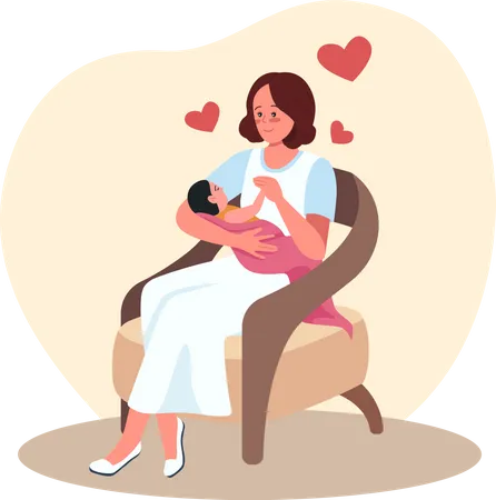 Mother and newborn in chair  Illustration