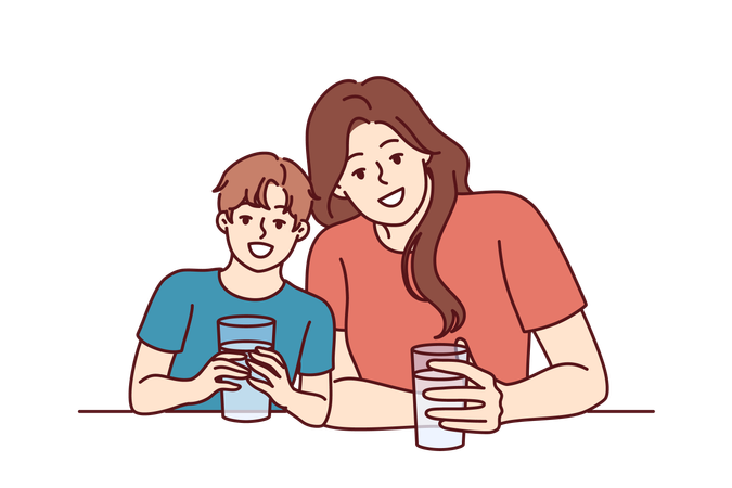 Mother and son are enjoying cup of milk  Illustration