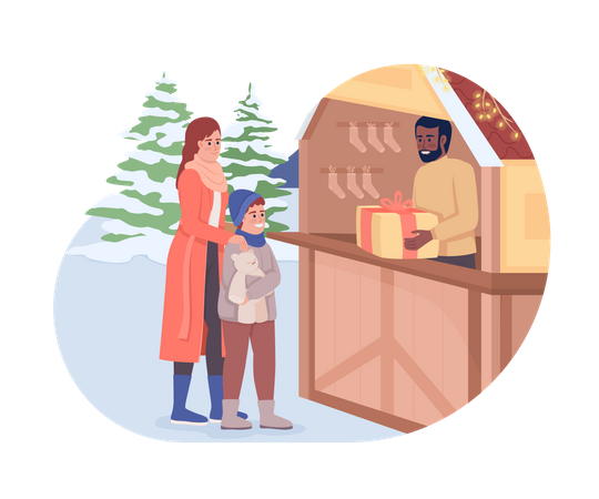 Mother and son buying gifts  Illustration
