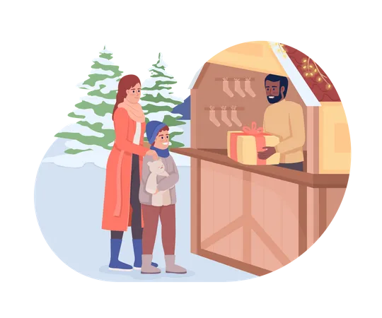 Mother and son buying gifts  Illustration