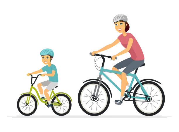 Mother and son cycling Illustration