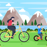 mother and son cycling illustrations