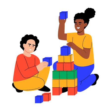 Mother and son doing playing activity  Illustration