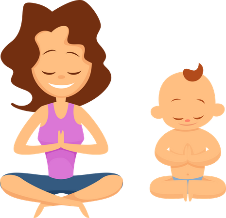 Mother and son doing yoga  Illustration