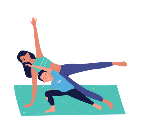 Mother and son doing yoga  Illustration