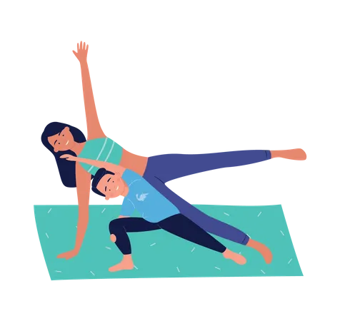 Mother and son doing yoga  Illustration