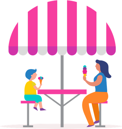 Mother and son eating ice cream Illustration