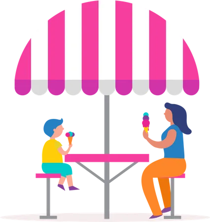 Mother and son eating ice cream  Illustration