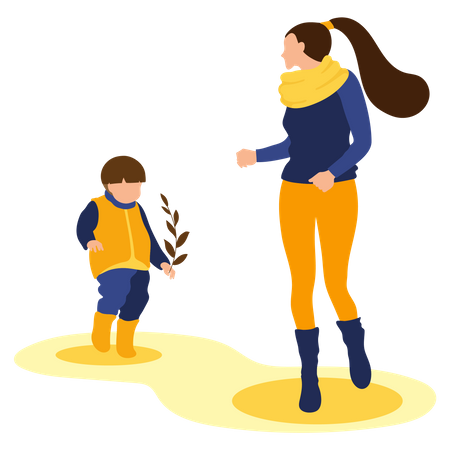 Mother And son enjoying in autumn Illustration