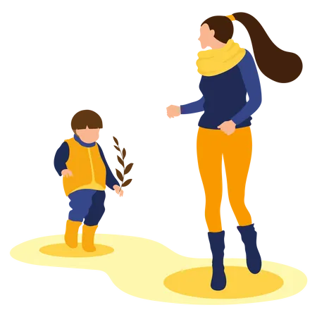 Mother And son enjoying in autumn Illustration