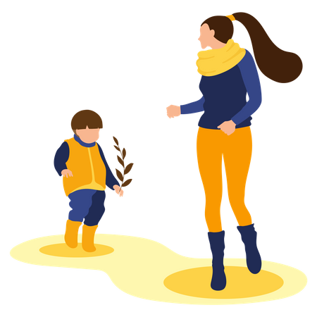 Mother And son enjoying in autumn  Illustration