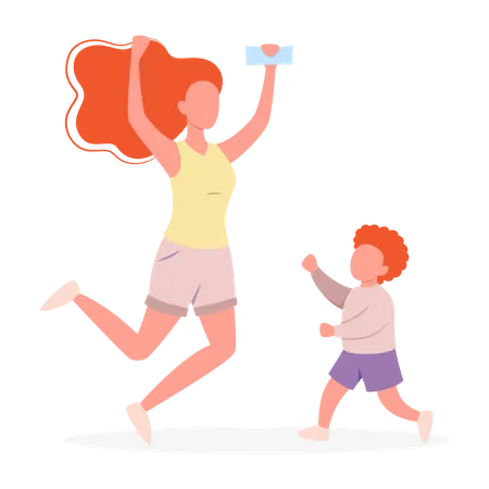 Mother and son enjoying on vacation Illustration