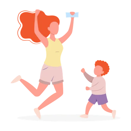 Mother and son enjoying on vacation  Illustration