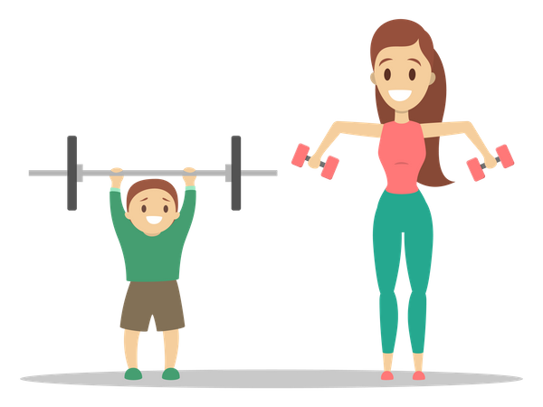 Mother and son exercise  Illustration