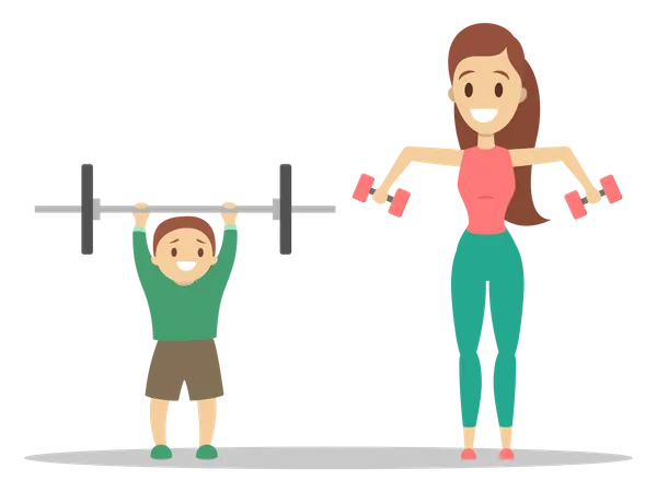 Mother and son exercise  Illustration