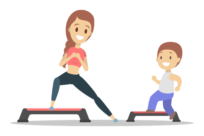 Mother and son exercising Illustration