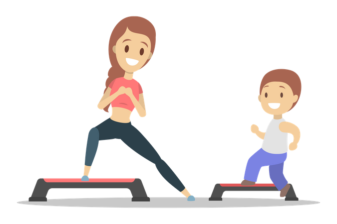 Mother and son exercising  Illustration