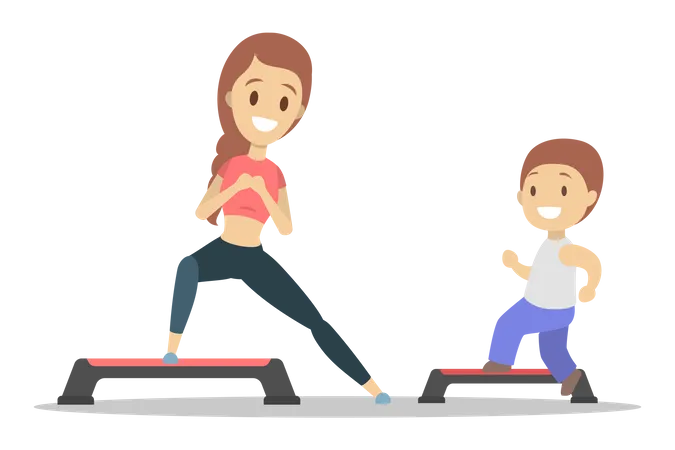 Mother and son exercising  Illustration