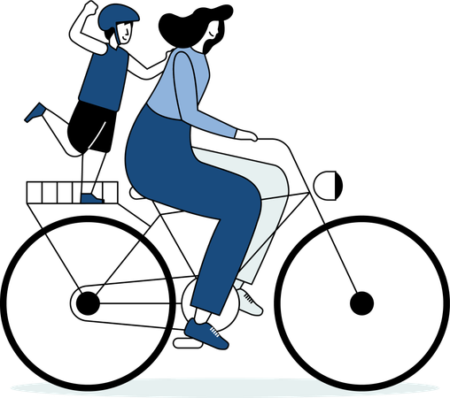 Mother and son going for cycle ride  Illustration