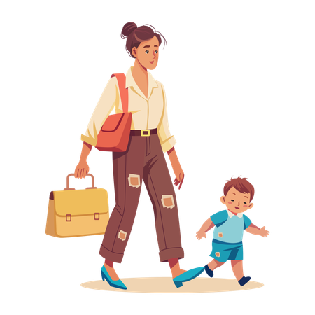 Mother and son going for park walk  Illustration