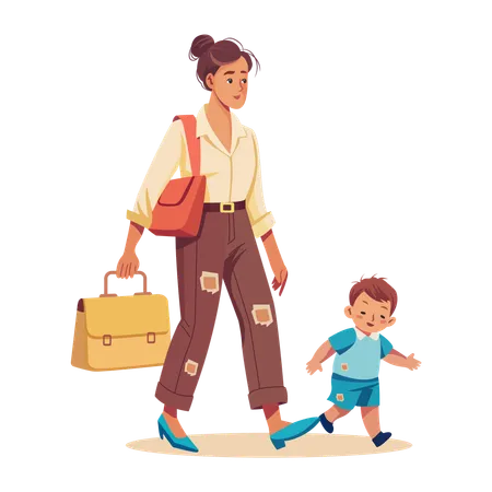 Mother and son going for park walk  Illustration