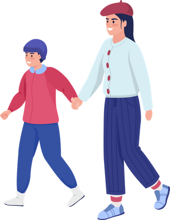 Mother and son going for walk  イラスト