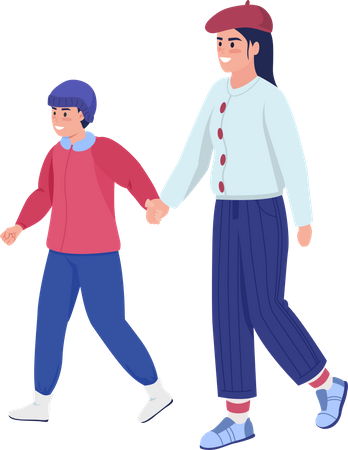 Mother and son going for walk  Illustration