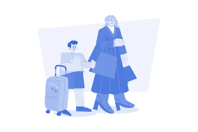 Mother and son going on vacation  イラスト