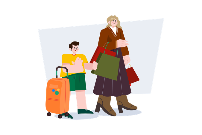 Mother and son going on vacation  Illustration