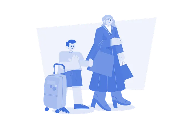 Mother and son going on vacation  Illustration