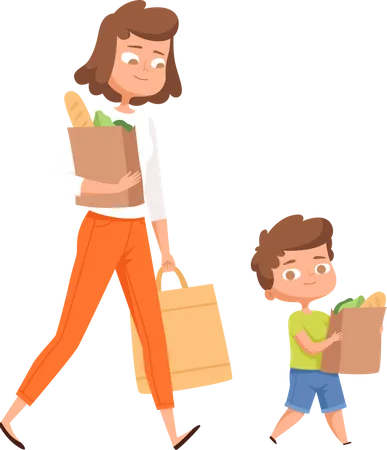 Mother and son going shopping  Illustration