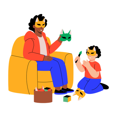Mother and son making mask  Illustration