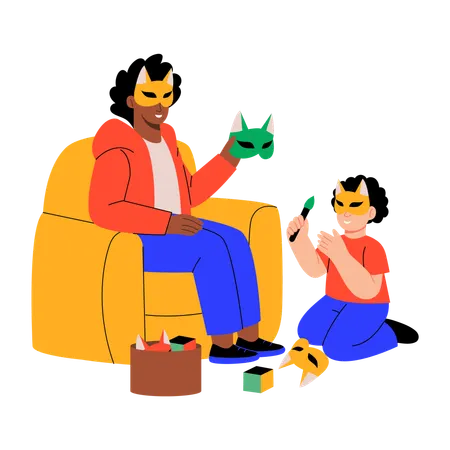 Mother and son making mask  Illustration