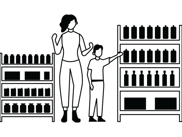 Mother and son on shopping trip  Illustration