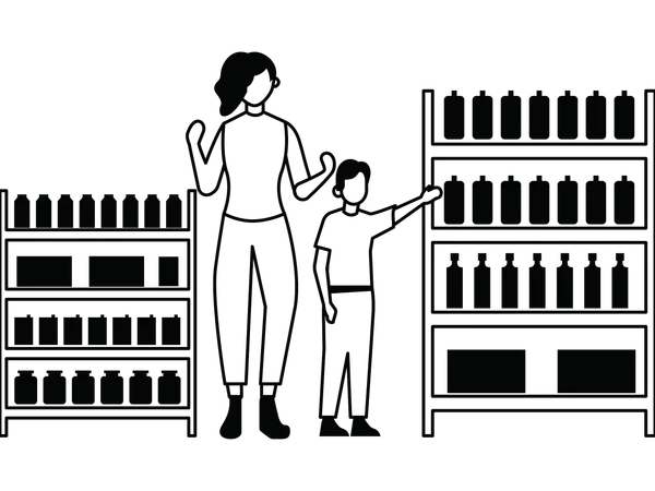 Mother and son on shopping trip  Illustration