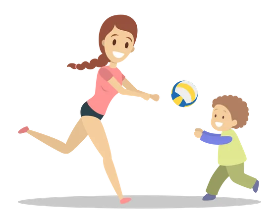 Mother and son play volleyball Illustration