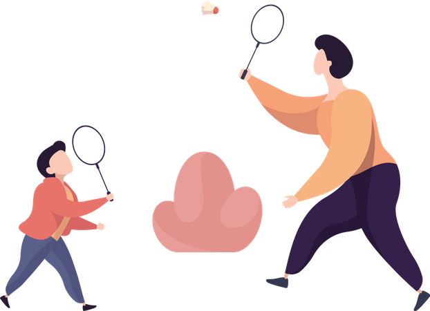 Mother and son playing badminton Illustration