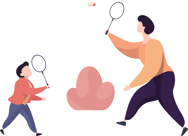 Mother and son playing badminton Illustration