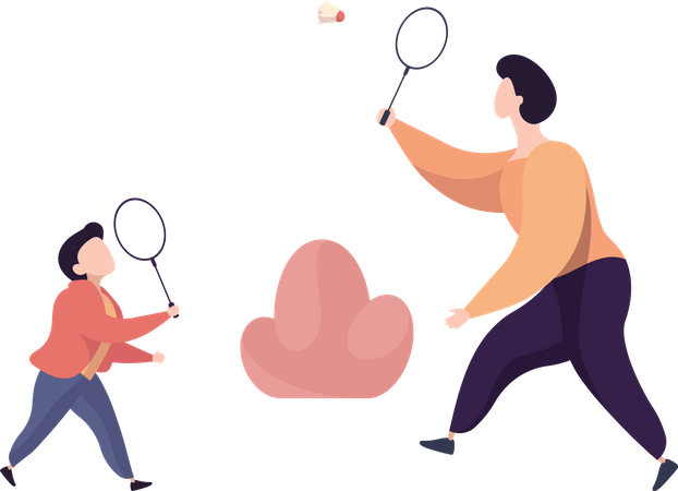 Mother and son playing badminton  Illustration