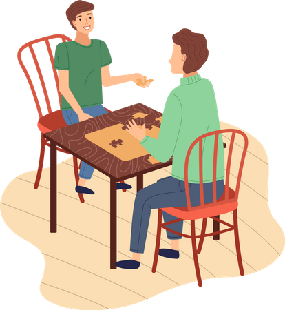Mother and son playing board game  Illustration