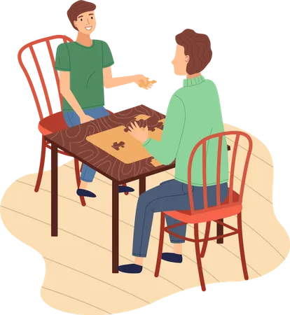 Mother and son playing board game  Illustration