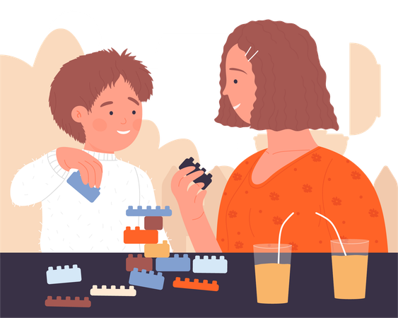 Mother and son playing game  Illustration