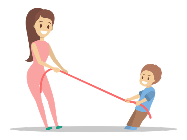 Mother and son rope pulling Illustration