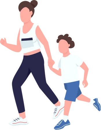 Mother and son running Illustration