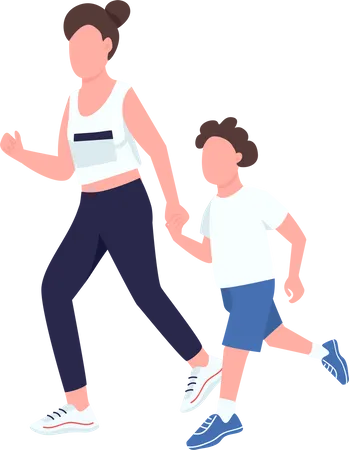 Mother and son running  Illustration