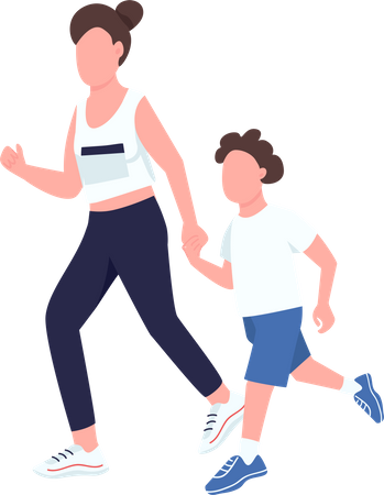 Mother and son running  Illustration