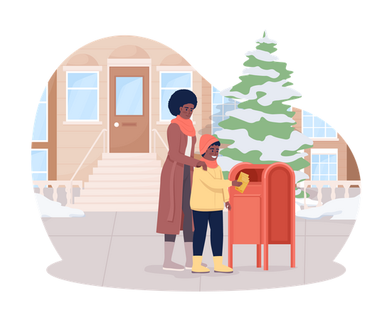 Mother and son send mail  Illustration